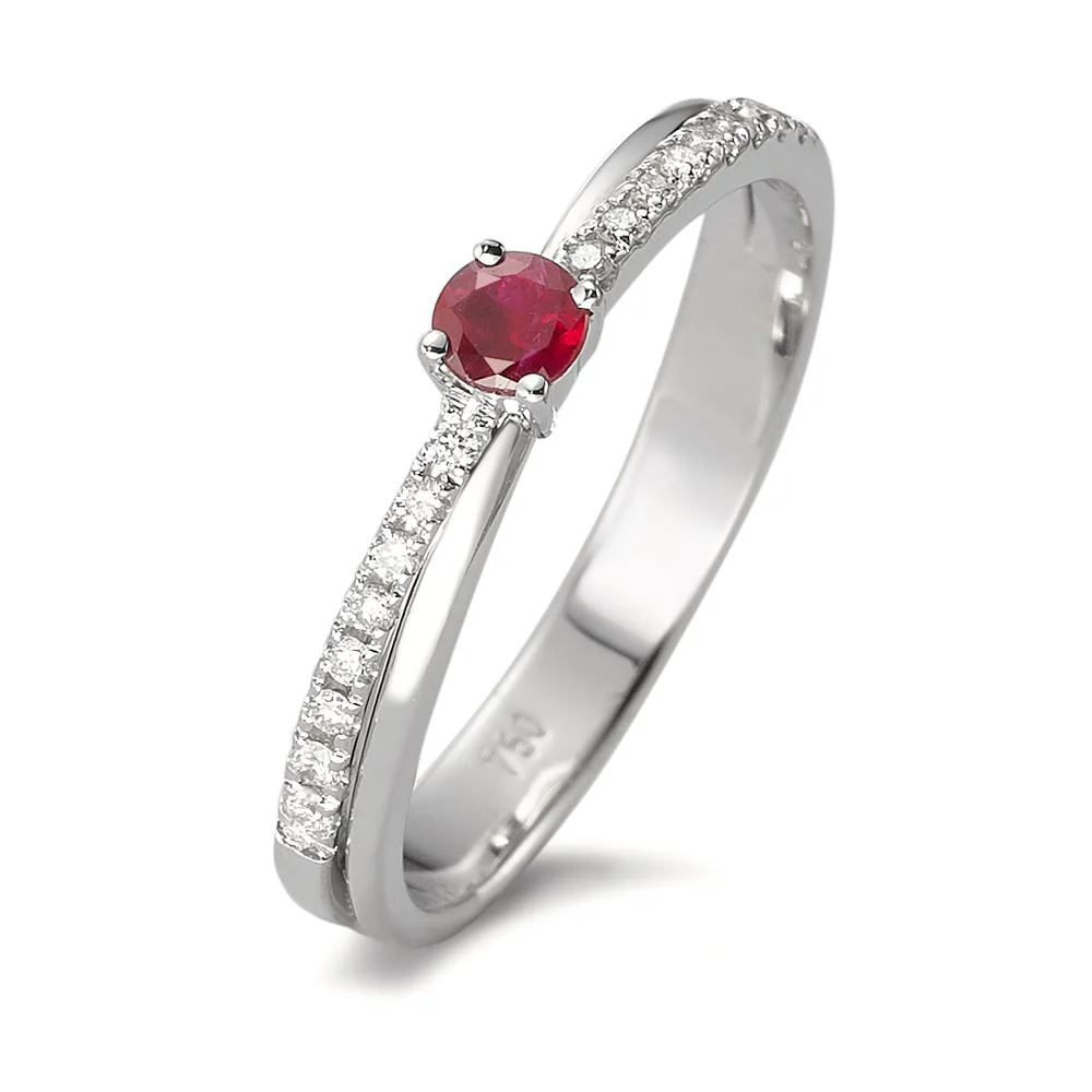 Anello Oro bianco 750/18 carati Rubino, Diamante bianco, 0.11 ct, 16 pietra, [Brillant], w-si