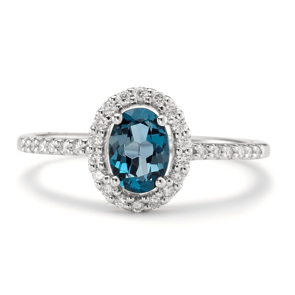 Anello Oro bianco 750/18 carati Topazio azzurro di Londra [oval], Diamante bianco, 0.19 ct, w-si - Image 3