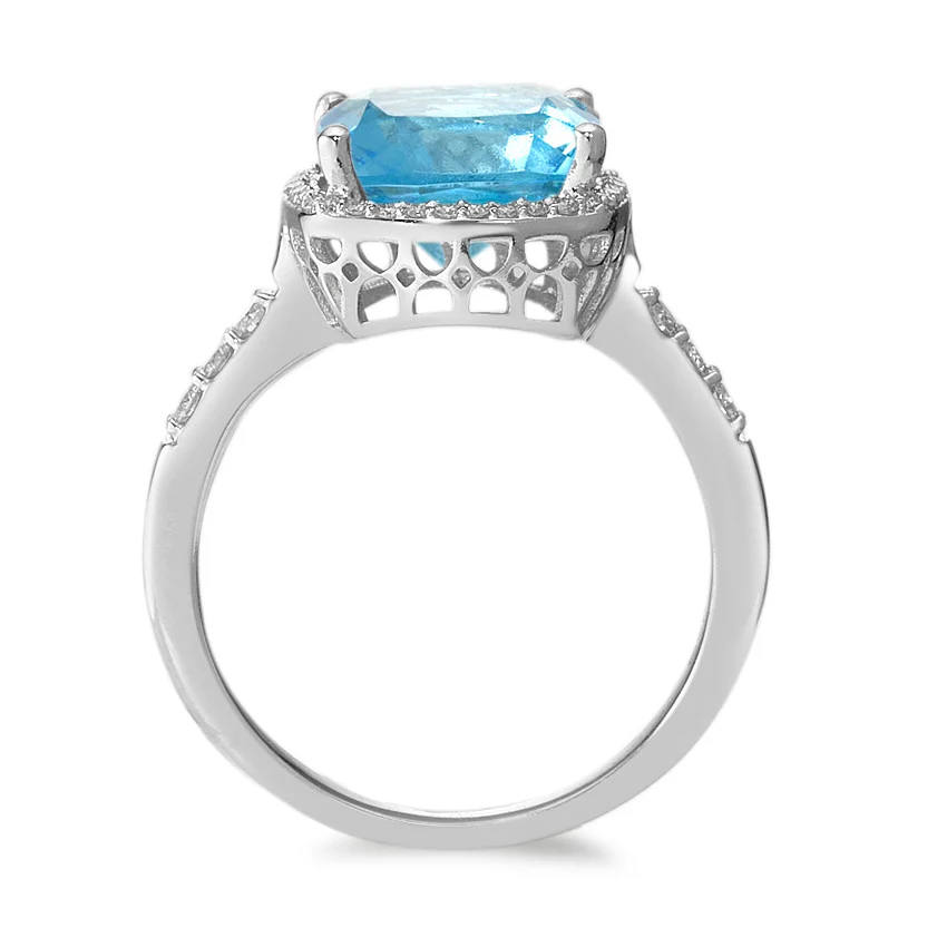 Anello Oro bianco 750/18 carati Topazio Azzurro, Diamante bianco, 0.20 ct, 42 pietra, w-pi3 Ø11 mm - Image 3