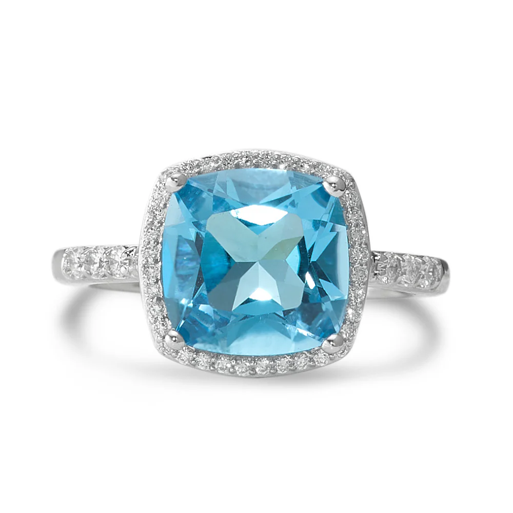 Anello Oro bianco 750/18 carati Topazio Azzurro, Diamante bianco, 0.20 ct, 42 pietra, w-pi3 Ø11 mm - Image 4
