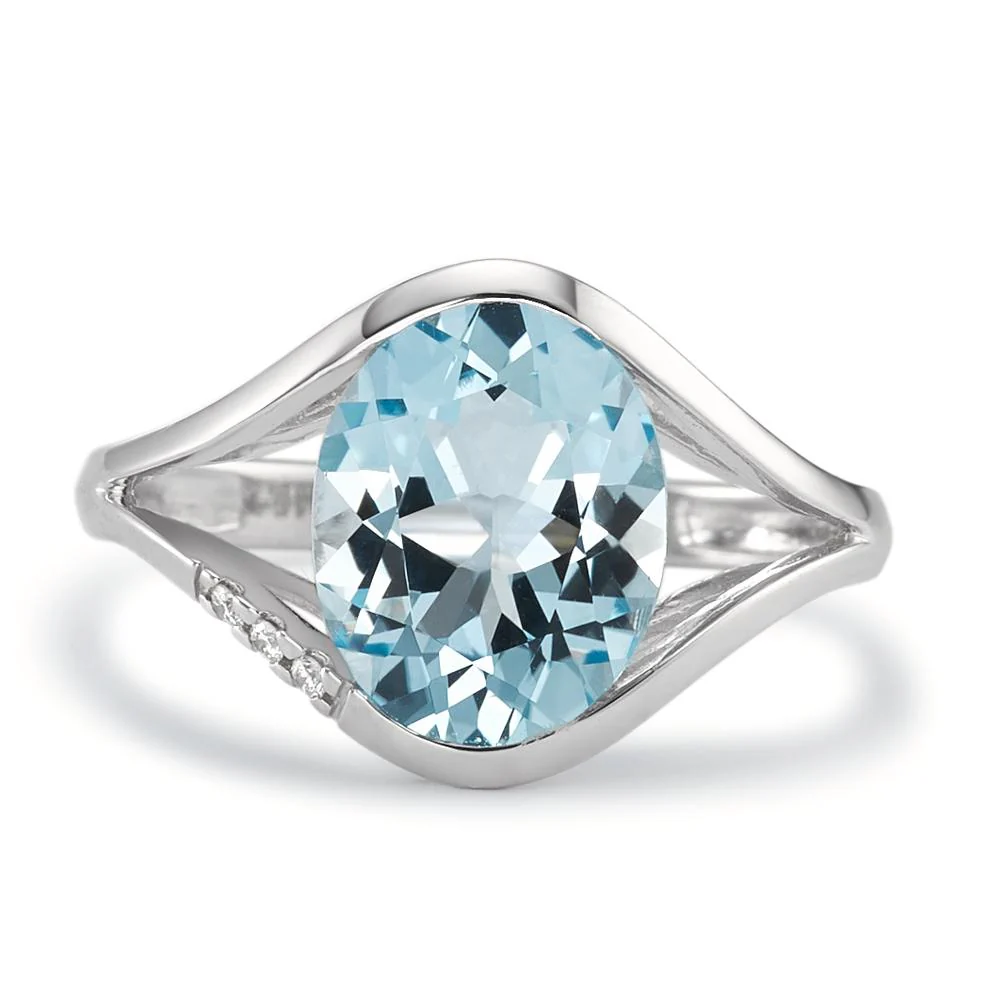 Anello Oro bianco 750/18 carati Topazio blu, 2.85 ct, Diamante 0.015 ct, 3 pietra, [Brillant], w-si - Image 3