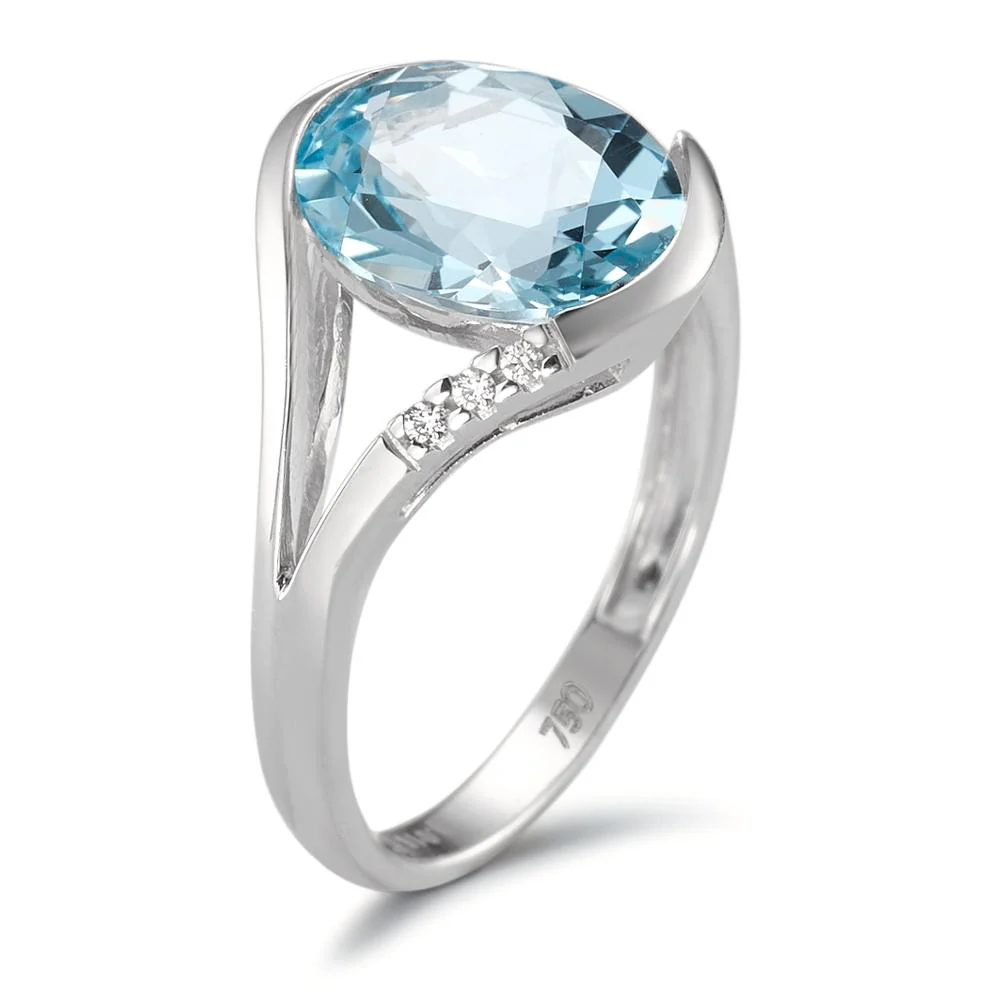 Anello Oro bianco 750/18 carati Topazio blu, 2.85 ct, Diamante 0.015 ct, 3 pietra, [Brillant], w-si - Image 4