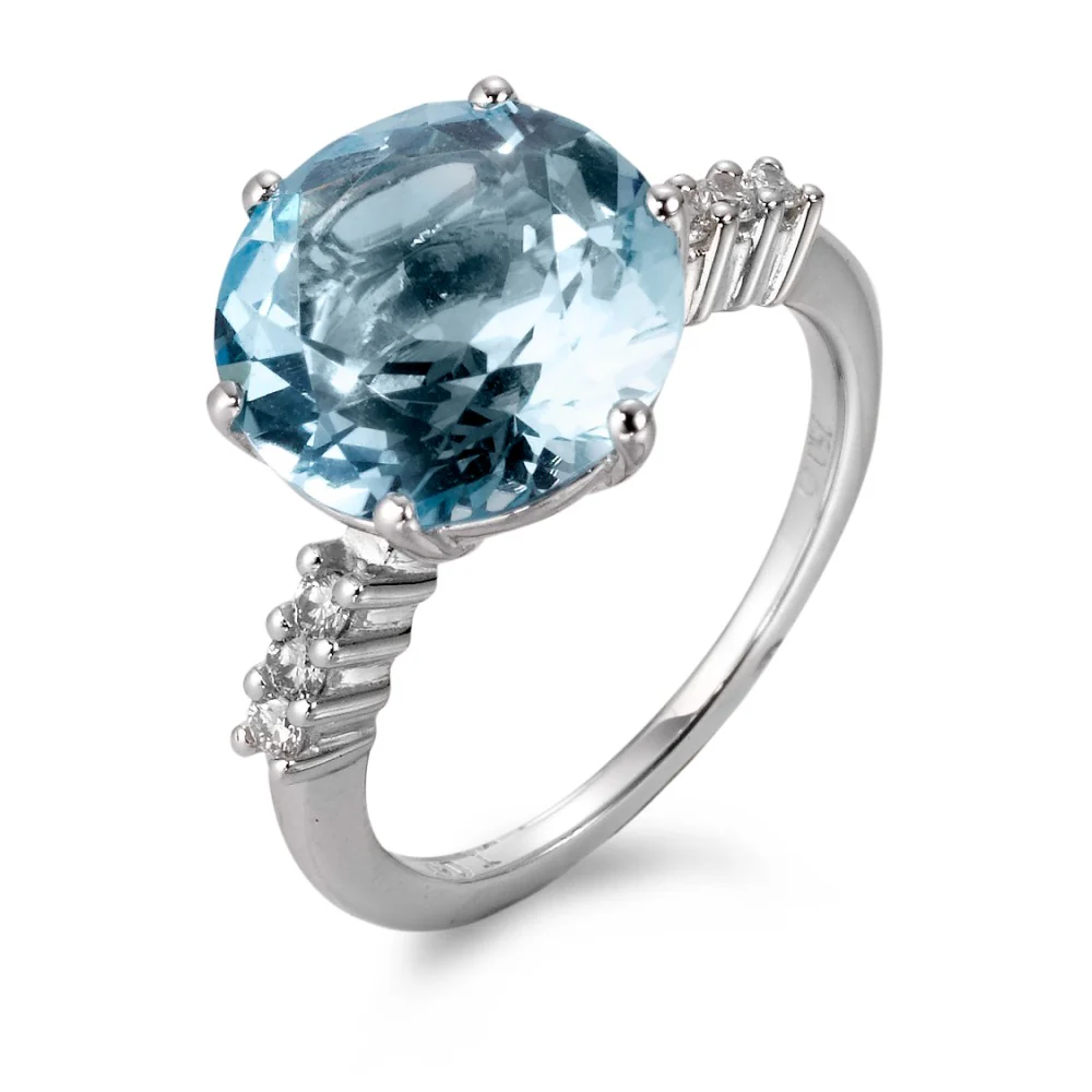 Anello Oro bianco 750/18 carati Topazio blu, Diamante 0.12 ct, 6 pietra, [Brillant], w-si