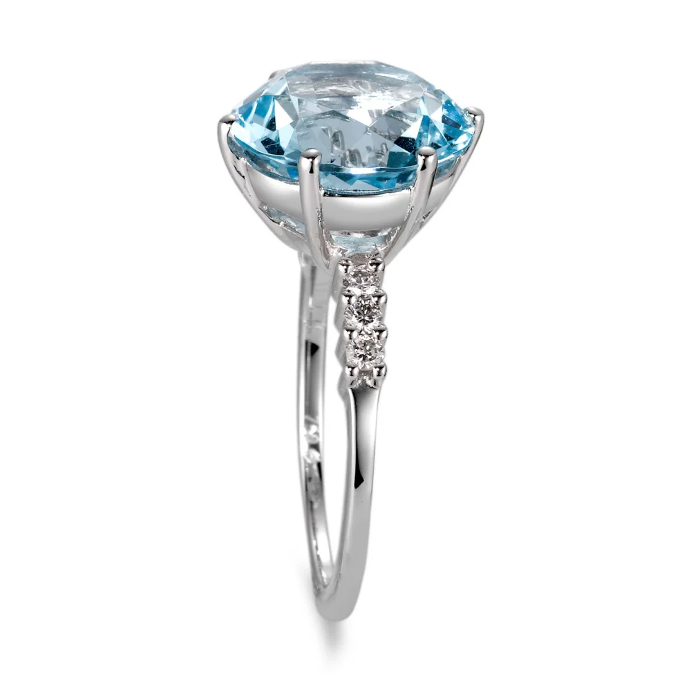 Anello Oro bianco 750/18 carati Topazio blu, Diamante 0.12 ct, 6 pietra, [Brillant], w-si - Image 2