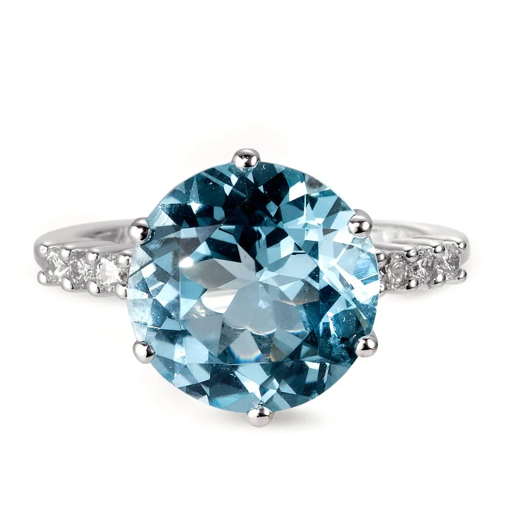 Anello Oro bianco 750/18 carati Topazio blu, Diamante 0.12 ct, 6 pietra, [Brillant], w-si - Image 3