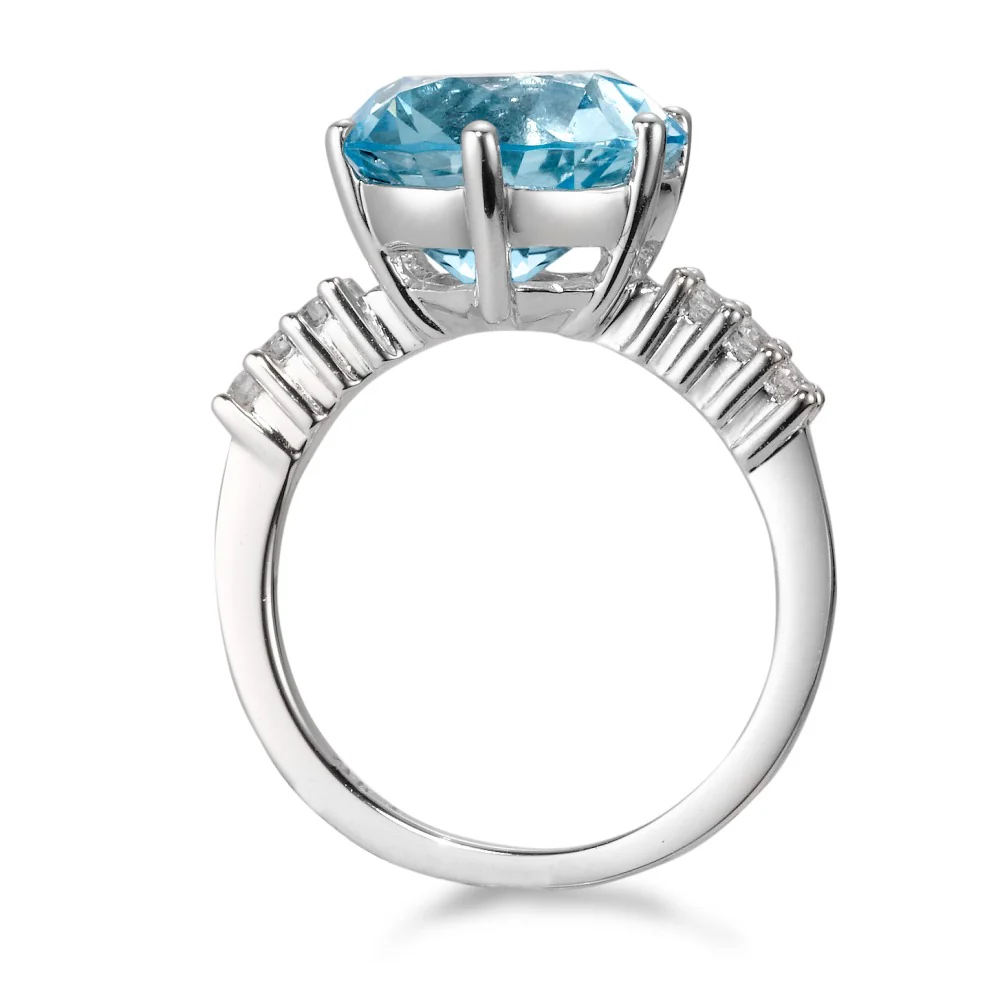 Anello Oro bianco 750/18 carati Topazio blu, Diamante 0.12 ct, 6 pietra, [Brillant], w-si - Image 4