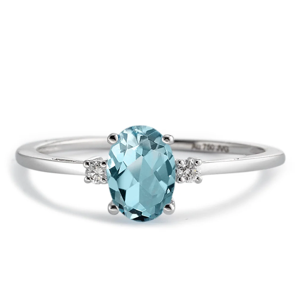 Anello Oro bianco 750/18 carati Topazio, Diamante 0.04 ct, 2 pietra, [Brillant], w-si - Image 3