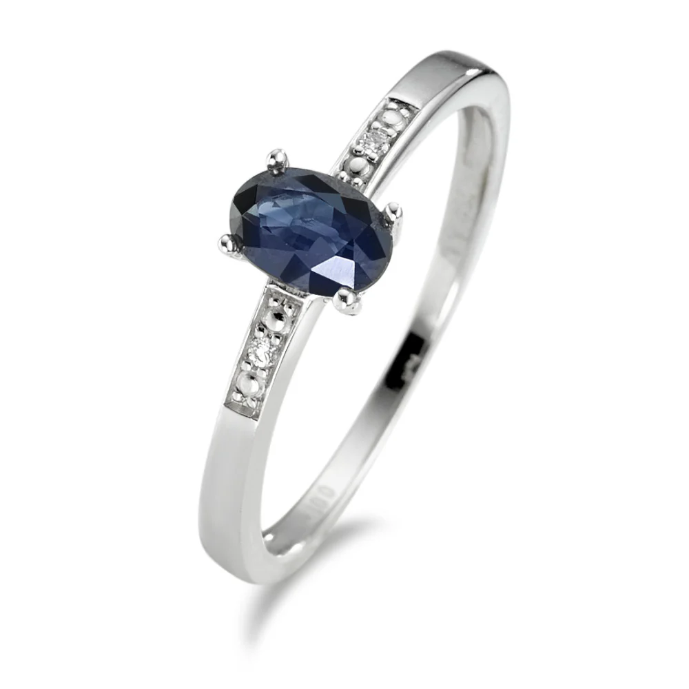 Anello Oro bianco 750/18 carati Zaffiro 0.01 ct, w-si, Diamante 0.01 ct, 2 pietra, [Brillant], w-si