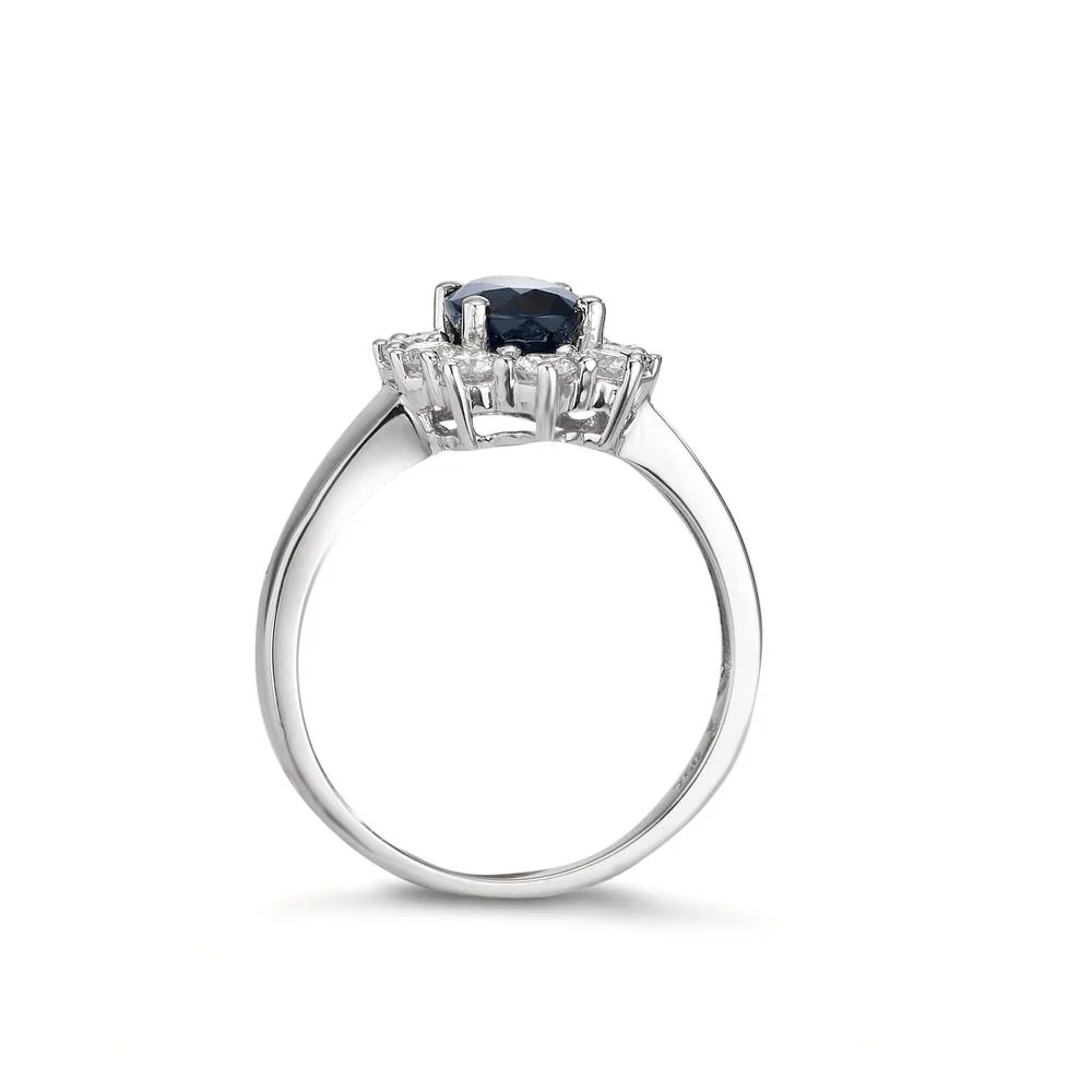 Anello Oro bianco 750/18 carati Zaffiro blu, 0.88 ct, Diamante 0.555 ct, 10 pietra, w-si - Image 3