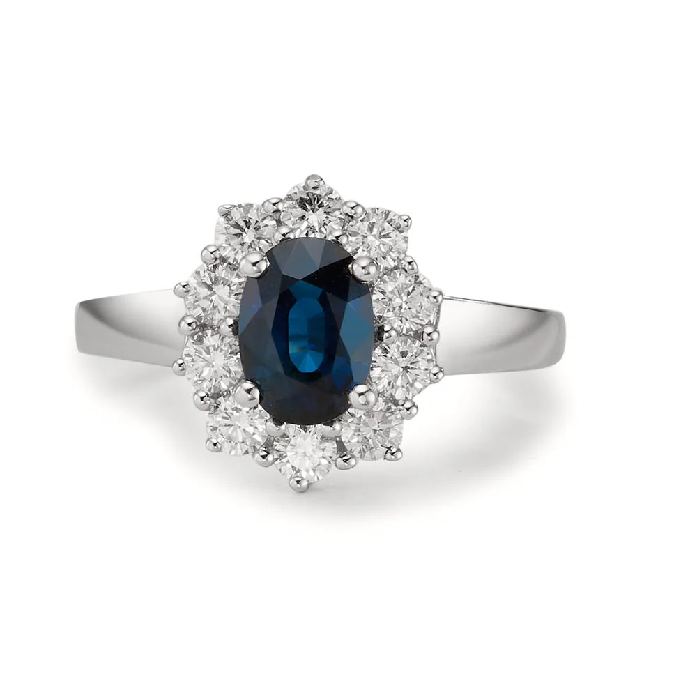 Anello Oro bianco 750/18 carati Zaffiro blu, 0.88 ct, Diamante 0.555 ct, 10 pietra, w-si - Image 4