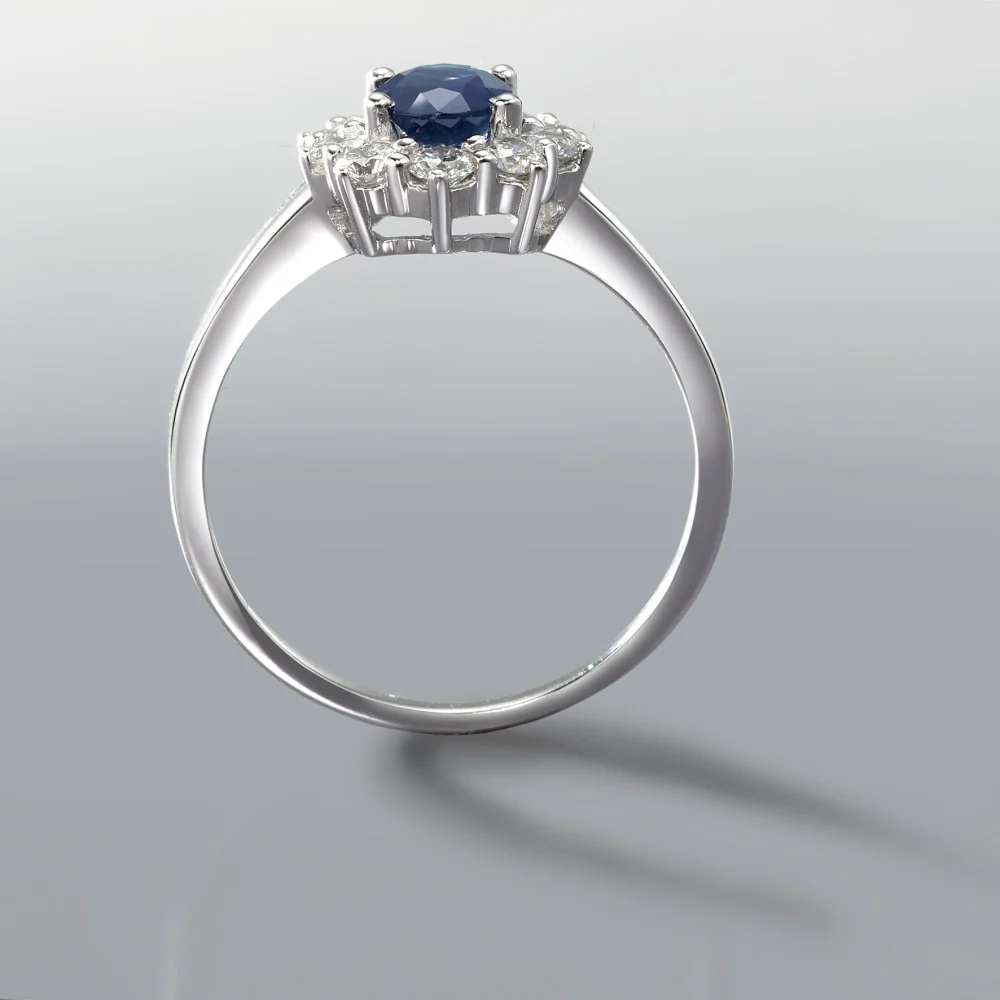 Anello Oro bianco 750/18 carati Zaffiro blu, 0.88 ct, Diamante 0.555 ct, 10 pietra, w-si - Image 5