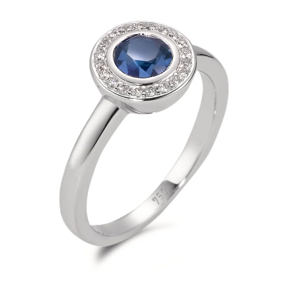 Anello Oro bianco 750/18 carati Zaffiro blu, Diamante bianco, 20 pietra, w-si