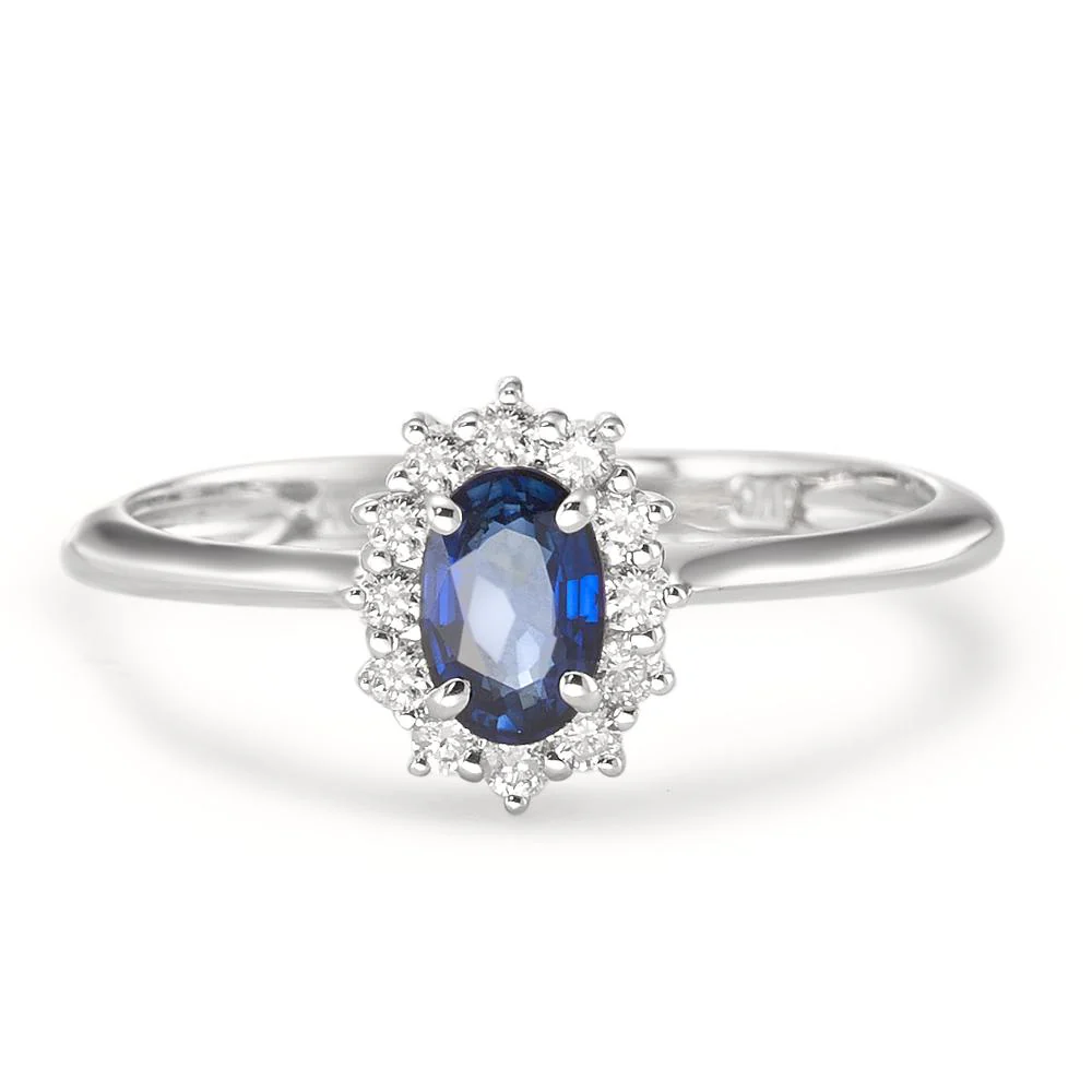 Anello Oro bianco 750/18 carati Zaffiro blu, [oval], Diamante bianco, 0.18 ct, 12 pietra, w-pi1 - Image 2