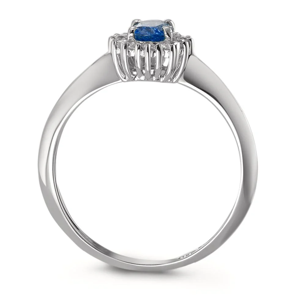 Anello Oro bianco 750/18 carati Zaffiro blu, [oval], Diamante bianco, 0.18 ct, 12 pietra, w-pi1 - Image 3
