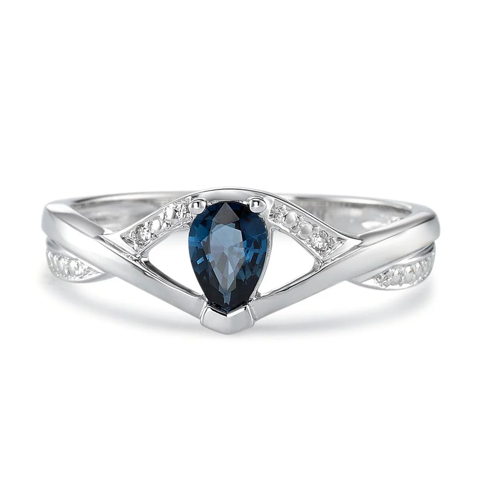Anello Oro bianco 750/18 carati Zaffiro blu, [Tropfen], Diamante 0.01 ct, 2 pietra - Image 2