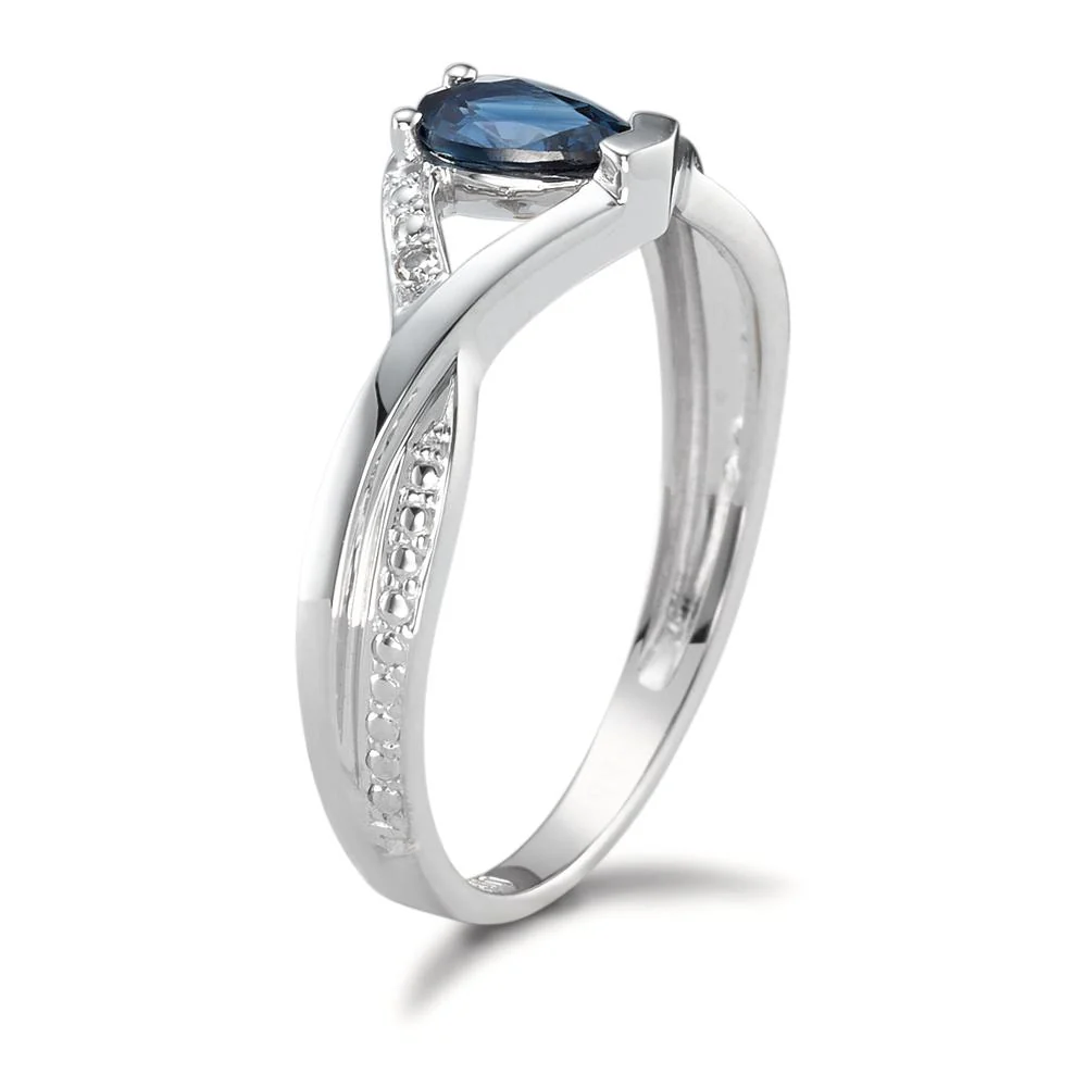 Anello Oro bianco 750/18 carati Zaffiro blu, [Tropfen], Diamante 0.01 ct, 2 pietra - Image 3
