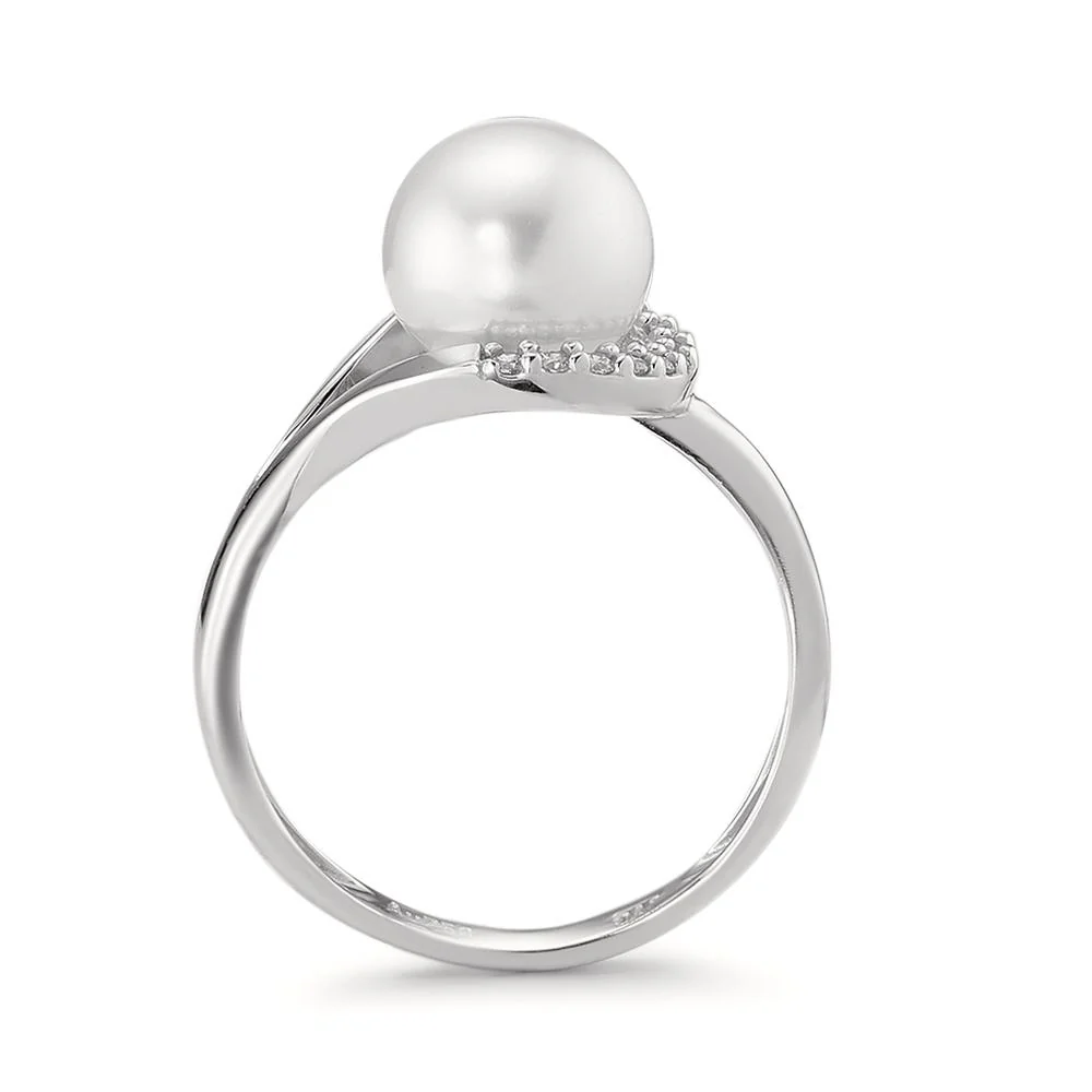 Anello Oro bianco 750/18 carati Zirconia 13 pietra Perla coltivata d'acqua dolce bianco, 7.5 mm - Image 3
