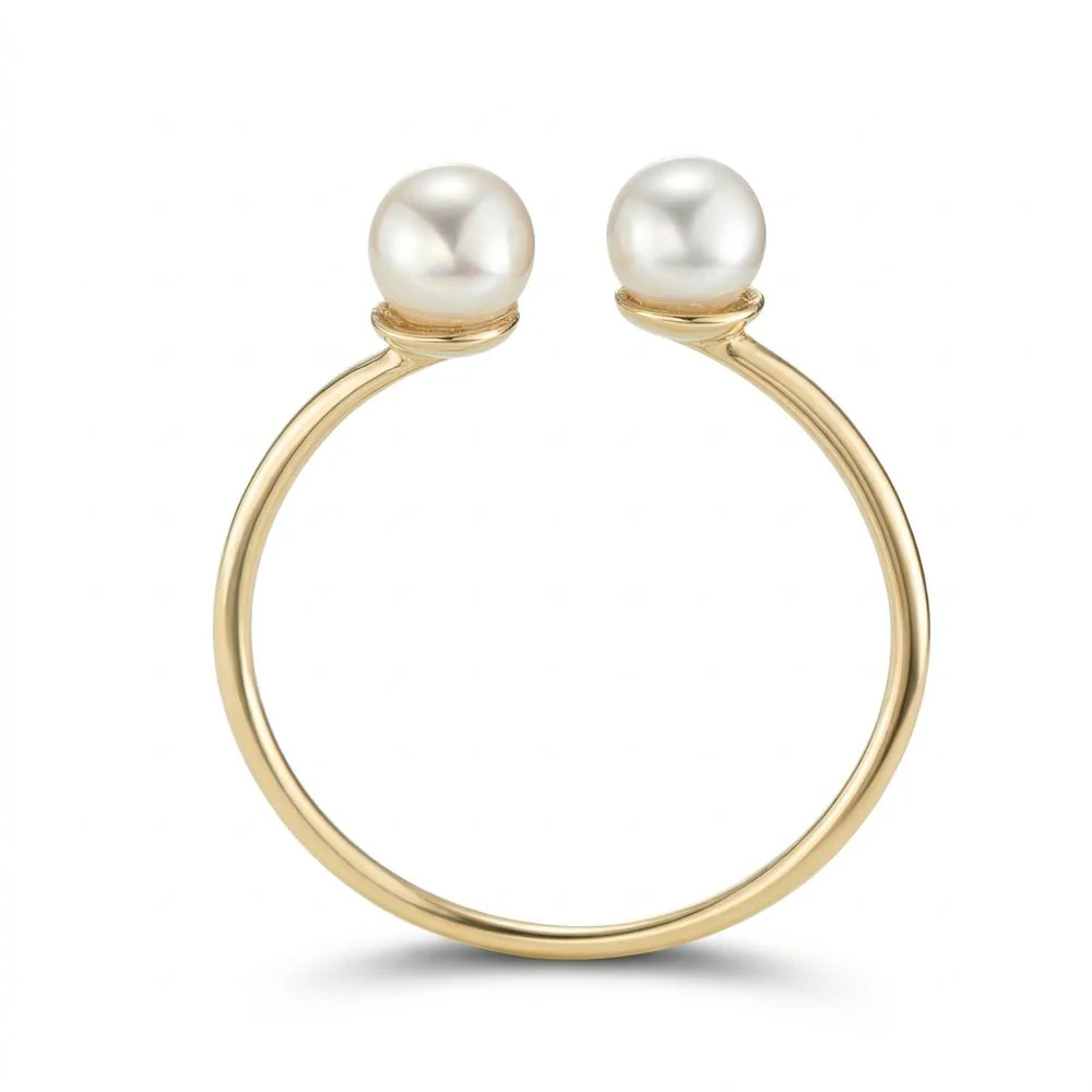 Anello Oro giallo 375/9K Perla coltivata d'acqua dolce [Rund], 2 Perla 4-4.5 mm - Image 2