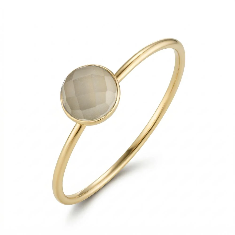 Anello Oro giallo 375/9K Pietra di luna bianco, 4.5 mm