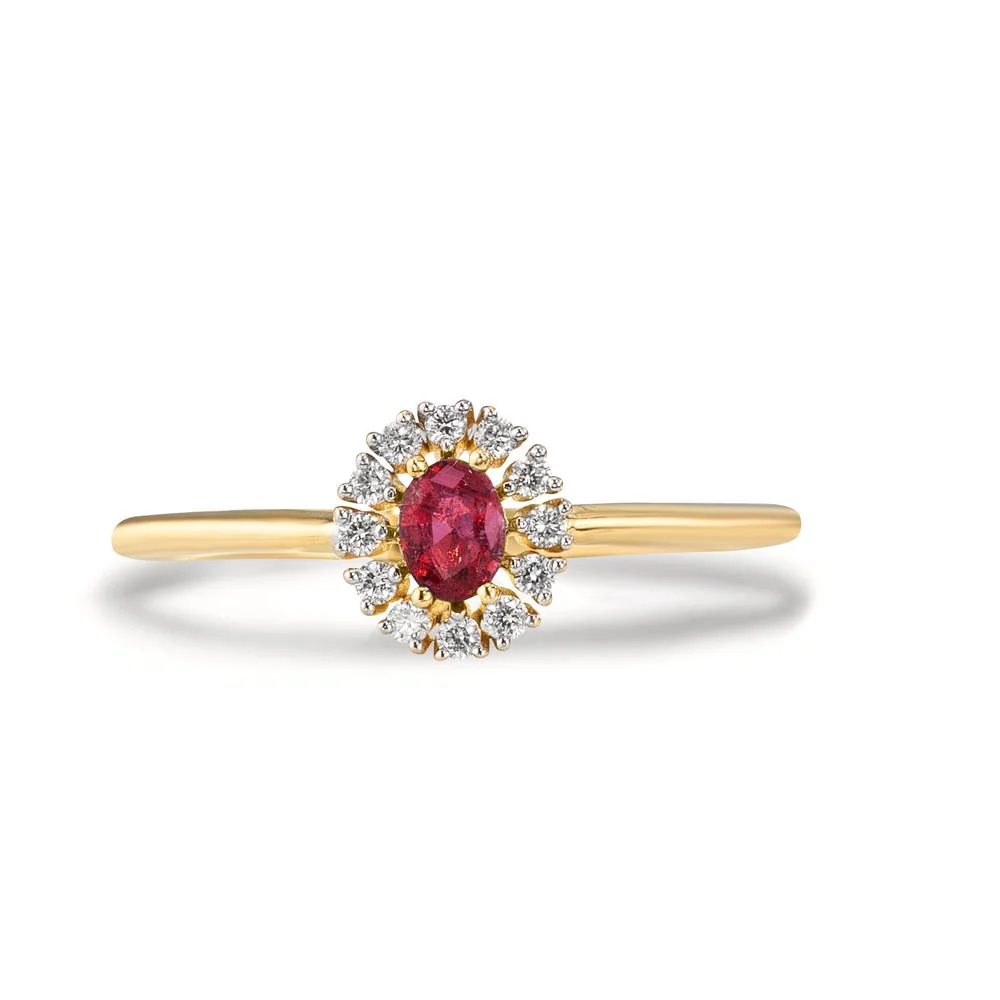 Anello Oro giallo 585/14 kt Rubino 0.23 ct, [oval], Diamante 0.11 ct, 12 pietra, w-vsi - Image 3
