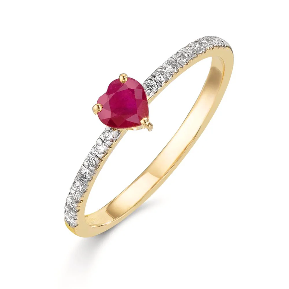 Anello Oro giallo 585/14 kt Rubino 0.38 ct, Diamante 0.15 ct, 18 pietra, w-vsi
