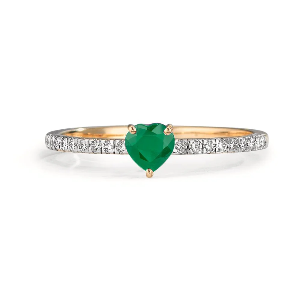 Anello Oro giallo 585/14 kt Smeraldo 0.28 ct, Diamante 0.15 ct, 18 pietra, w-vsi - Image 2