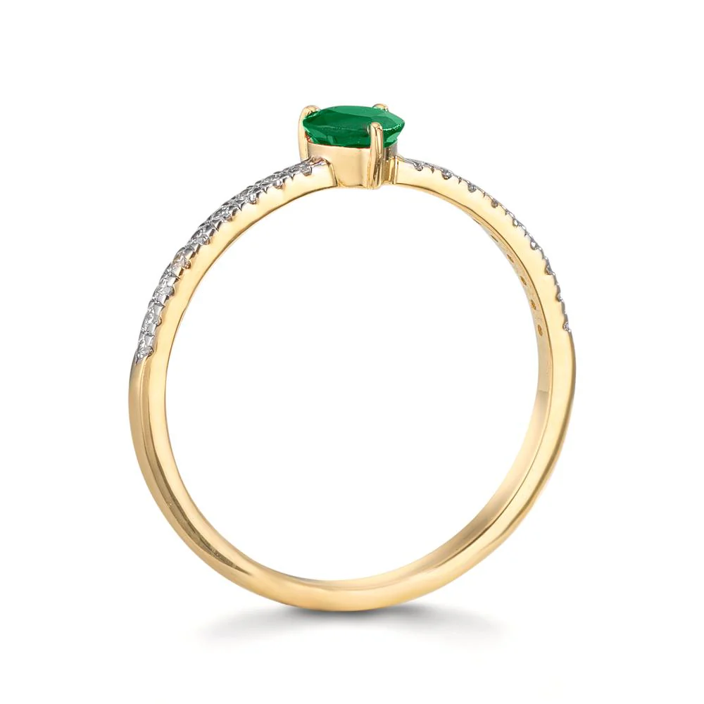 Anello Oro giallo 585/14 kt Smeraldo 0.28 ct, Diamante 0.15 ct, 18 pietra, w-vsi - Image 3