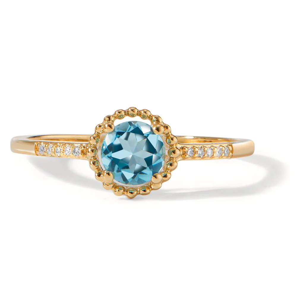 Anello Oro giallo 585/14 kt Topazio blu, Diamante 0.03 ct, 10 pietra, w-si - Image 3