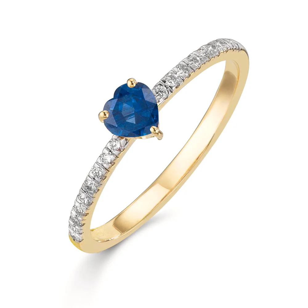 Anello Oro giallo 585/14 kt Zaffiro 0.32 ct, Diamante 0.15 ct, 18 pietra, w-vsi