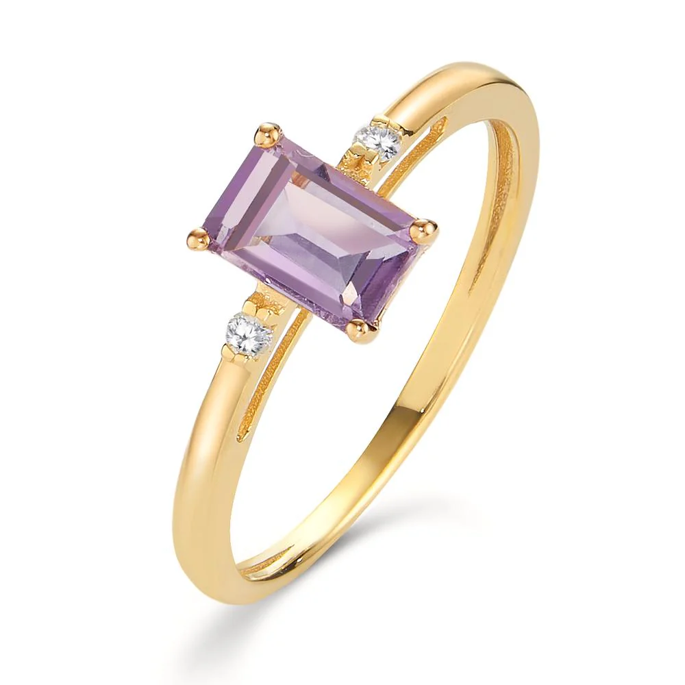 Anello Oro giallo 750/18 carati Ametista 0.60 ct, Diamante 0.03 ct, 2 pietra, w-si