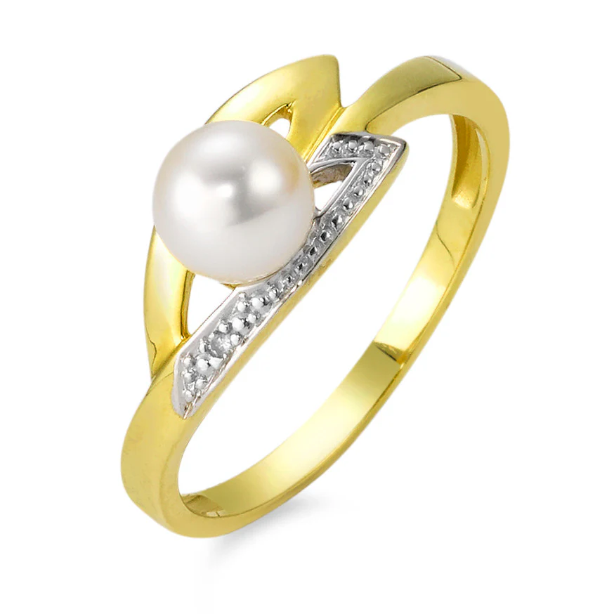 Anello Oro giallo 750/18 carati Diamante 0.005 ct, [Brillant], w-pi1 Perla coltivata d'acqua dolce, 6 mm