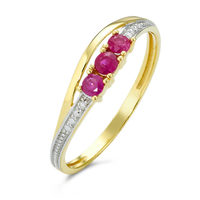Anello Oro giallo 750/18 carati Diamante 0.01 ct, w-si, Rubino 0.279 ct, 2 pietra