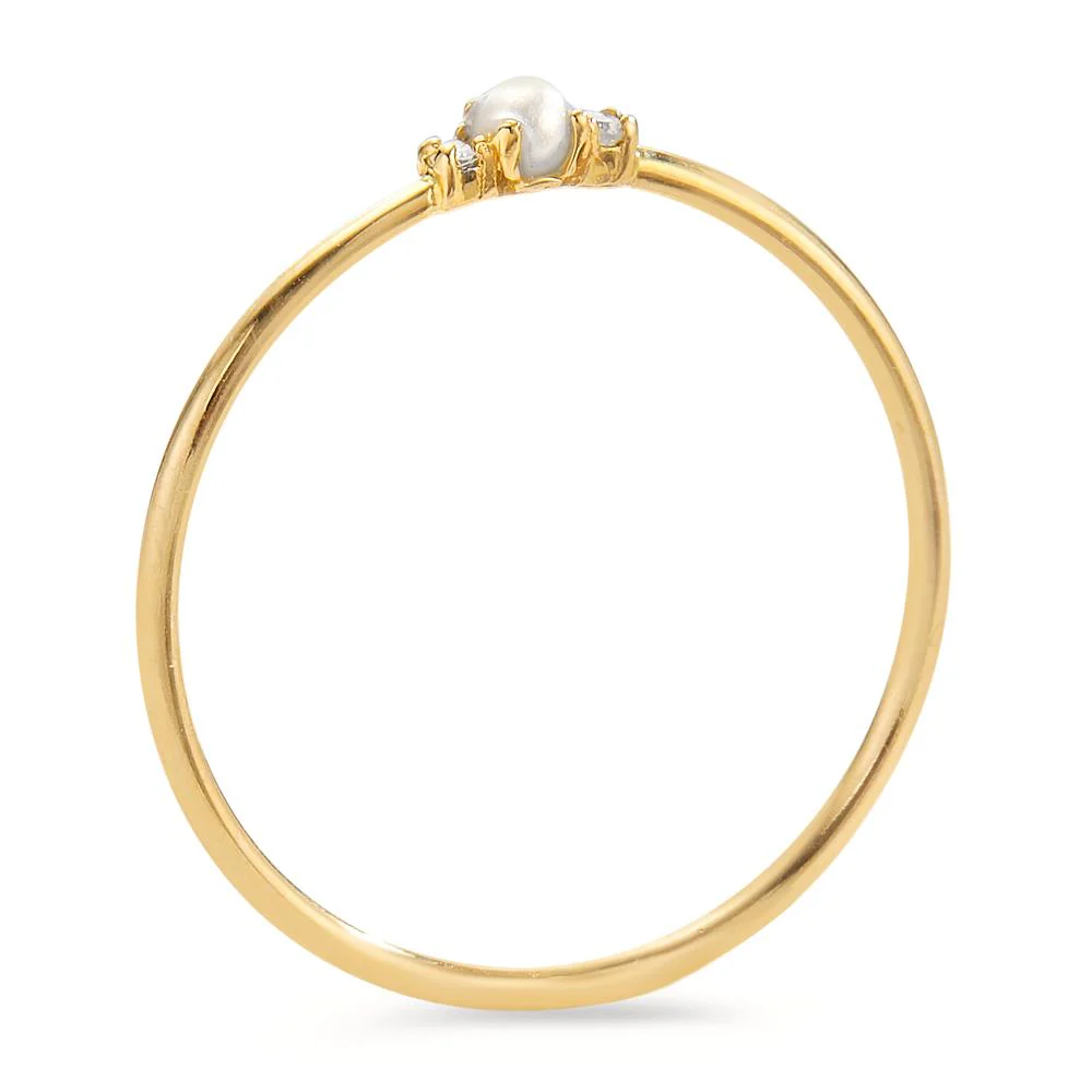 Anello Oro giallo 750/18 carati Diamante 0.02 ct, 2 pietra, w-si Perla coltivata d'acqua dolce bianco, 2 mm - Image 2