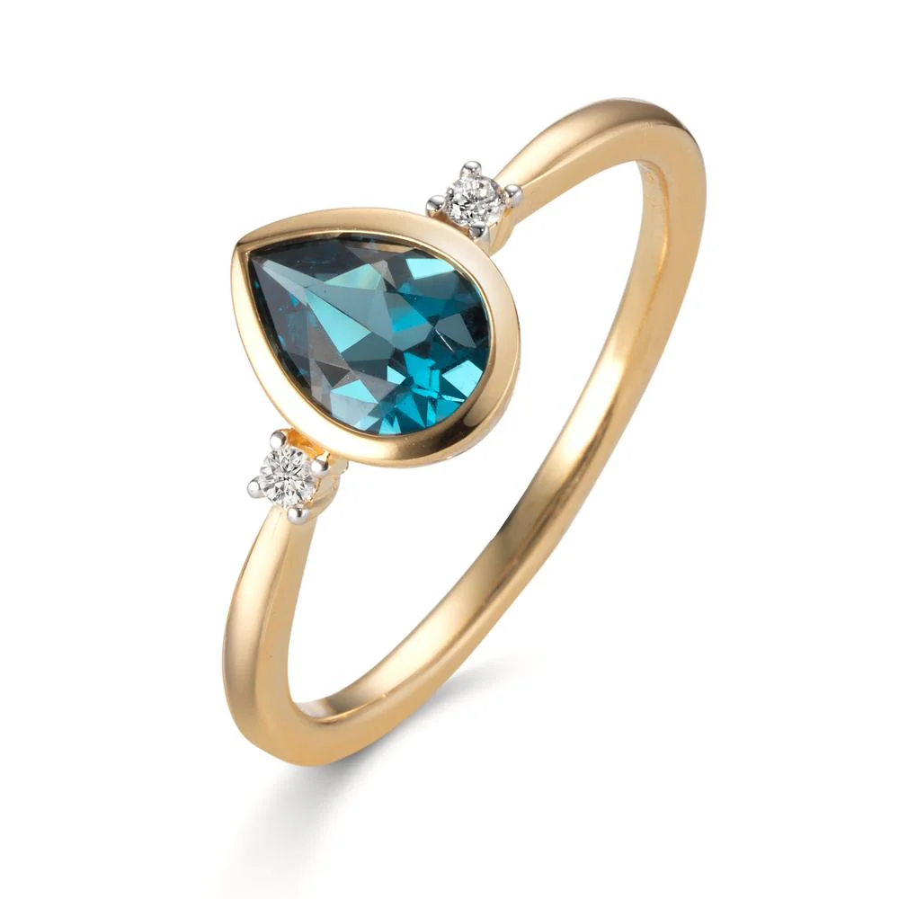 Anello Oro giallo 750/18 carati Diamante 0.03 ct, 2 pietra, w-si, Topazio azzurro di Londra
