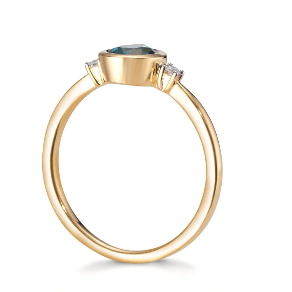 Anello Oro giallo 750/18 carati Diamante 0.03 ct, 2 pietra, w-si, Topazio azzurro di Londra - Image 3