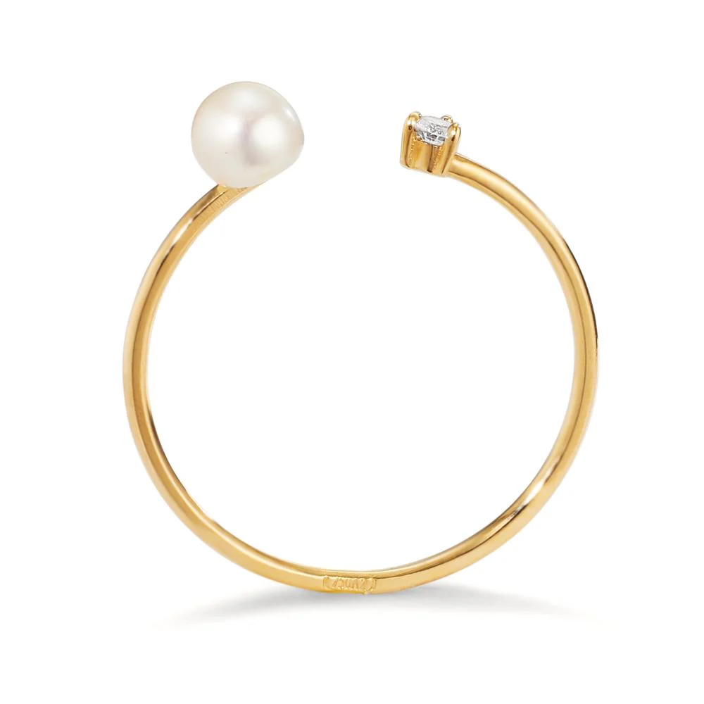 Anello Oro giallo 750/18 carati Diamante 0.03 ct, w-si Perla coltivata d'acqua dolce bianco, 4 mm - Image 2