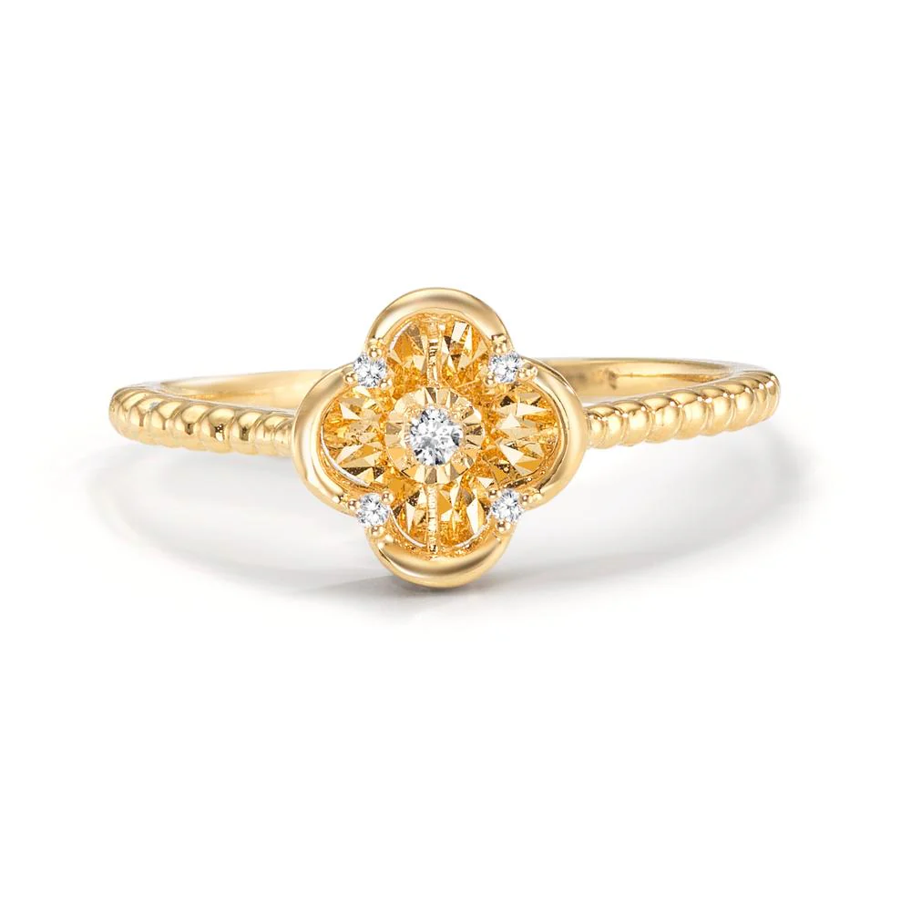Anello Oro giallo 750/18 carati Diamante 0.04 ct, 5 pietra, w-si Fiore Ø8 mm - Image 2