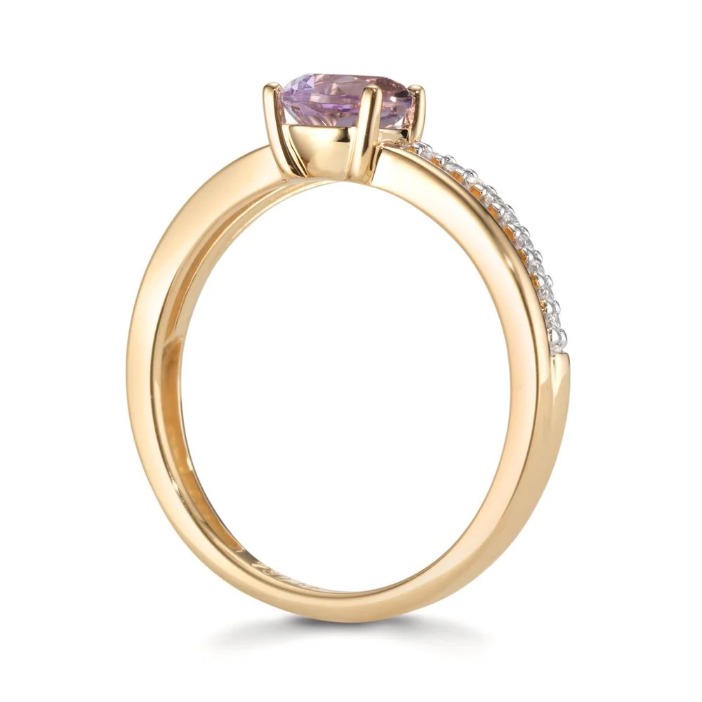 Anello Oro giallo 750/18 carati Diamante 0.08 ct, 18 pietra, w-si, Ametista - Image 3