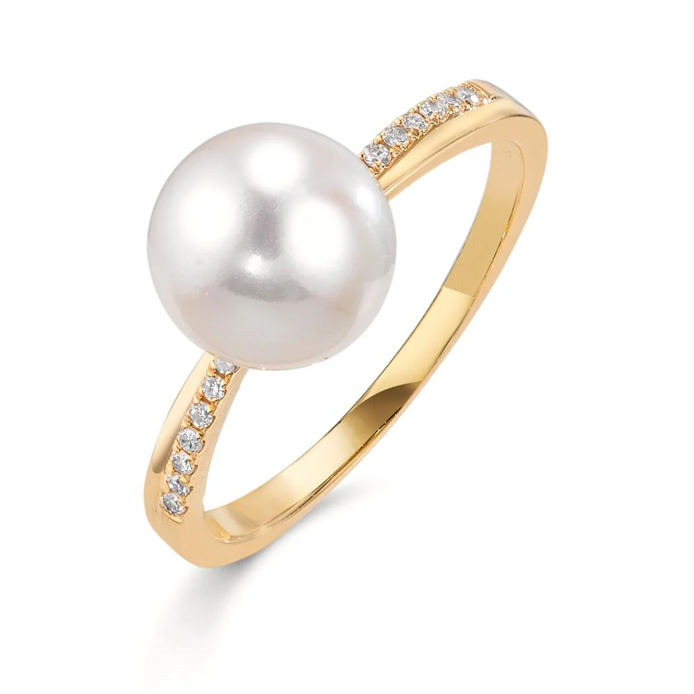 Anello Oro giallo 750/18 carati Diamante 0.104 ct, tc-si Perla coltivata d'acqua dolce 8-8.5 mm