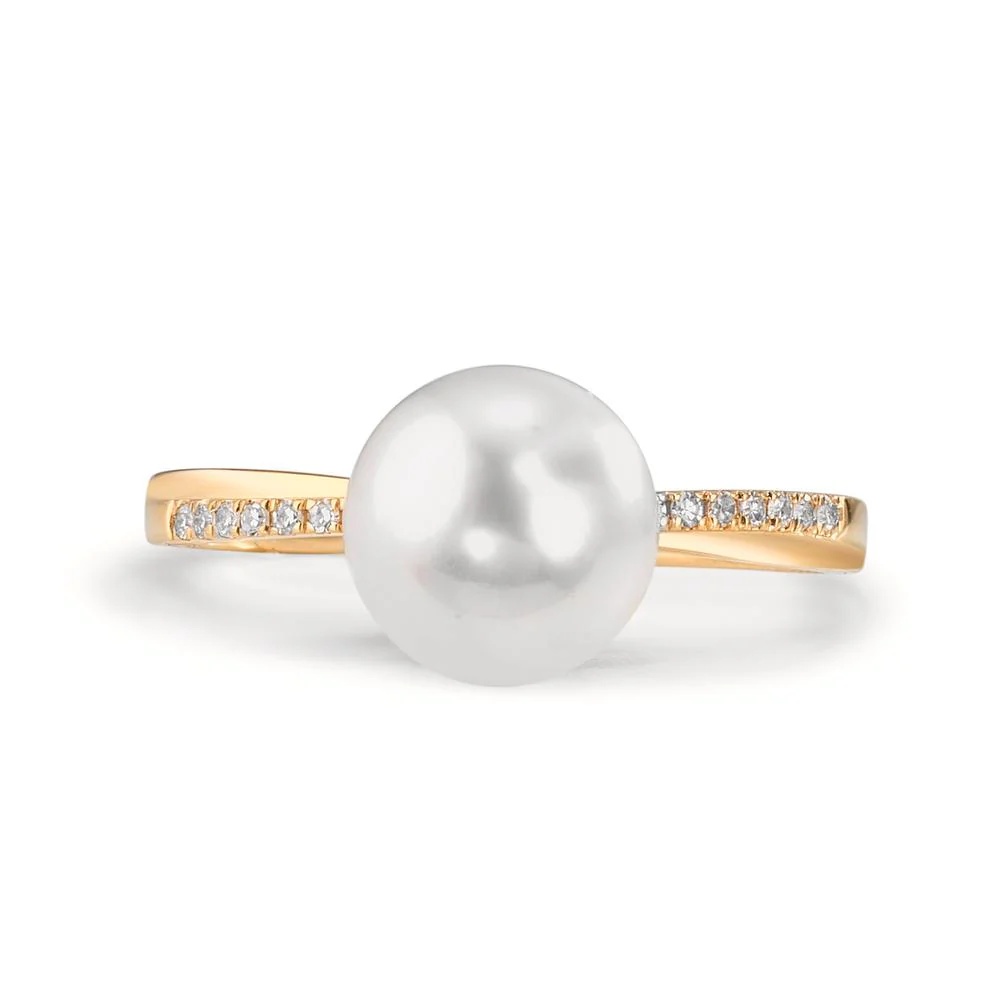 Anello Oro giallo 750/18 carati Diamante 0.104 ct, tc-si Perla coltivata d'acqua dolce 8-8.5 mm - Image 2