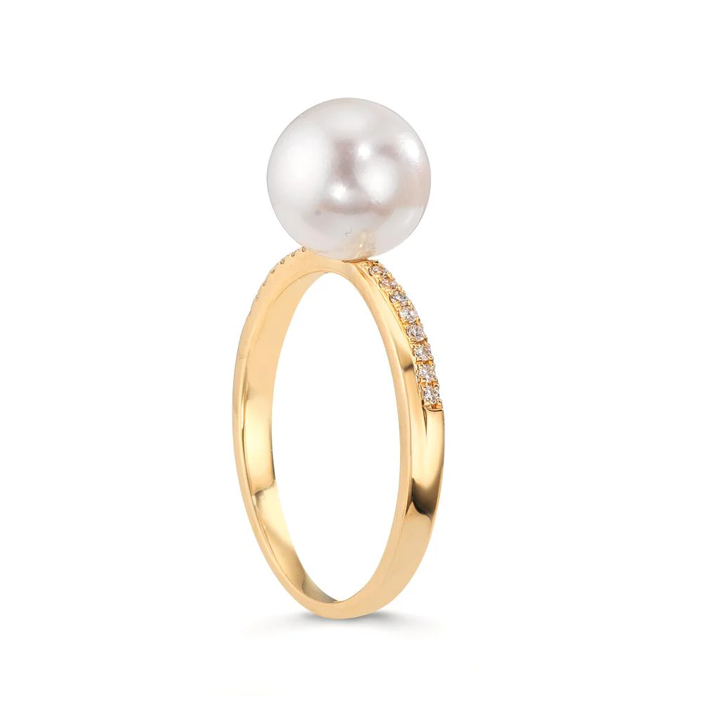Anello Oro giallo 750/18 carati Diamante 0.104 ct, tc-si Perla coltivata d'acqua dolce 8-8.5 mm - Image 3