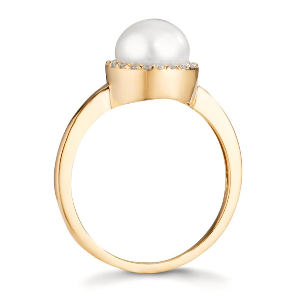 Anello Oro giallo 750/18 carati Diamante 0.125 ct, w-si Perla coltivata d'acqua dolce 7-7.5 mm - Image 3