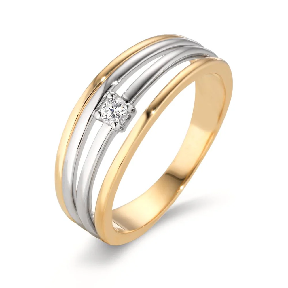 Anello Oro giallo 750/18 carati, Oro bianco 750/18 carati Diamante 0.06 ct, w-si