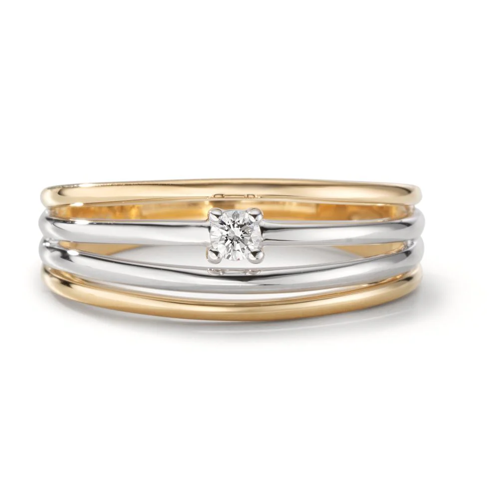 Anello Oro giallo 750/18 carati, Oro bianco 750/18 carati Diamante 0.06 ct, w-si - Image 2