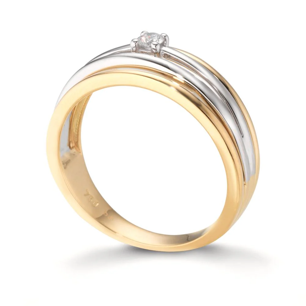 Anello Oro giallo 750/18 carati, Oro bianco 750/18 carati Diamante 0.06 ct, w-si - Image 3