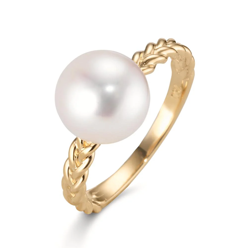 Anello Oro giallo 750/18 carati Perla coltivata d'acqua dolce, 9 mm
