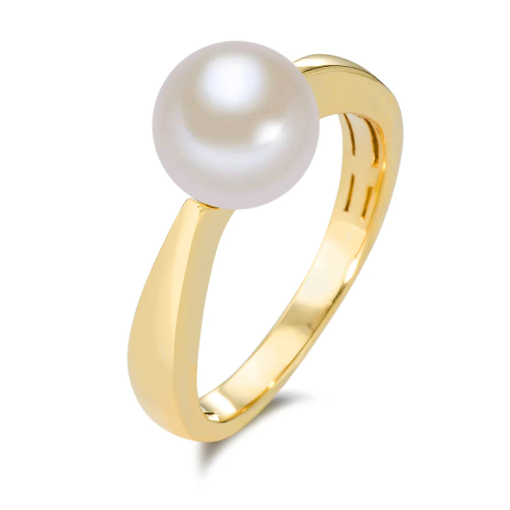 Anello Oro giallo 750/18 carati Perla coltivata d'acqua dolce bianco, 8 mm