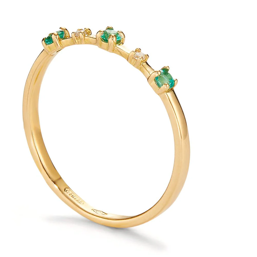 Anello Oro giallo 750/18 carati Smeraldo 0.10 ct, 3 pietra, Diamante 0.016 ct, 2 pietra, w-si - Image 2