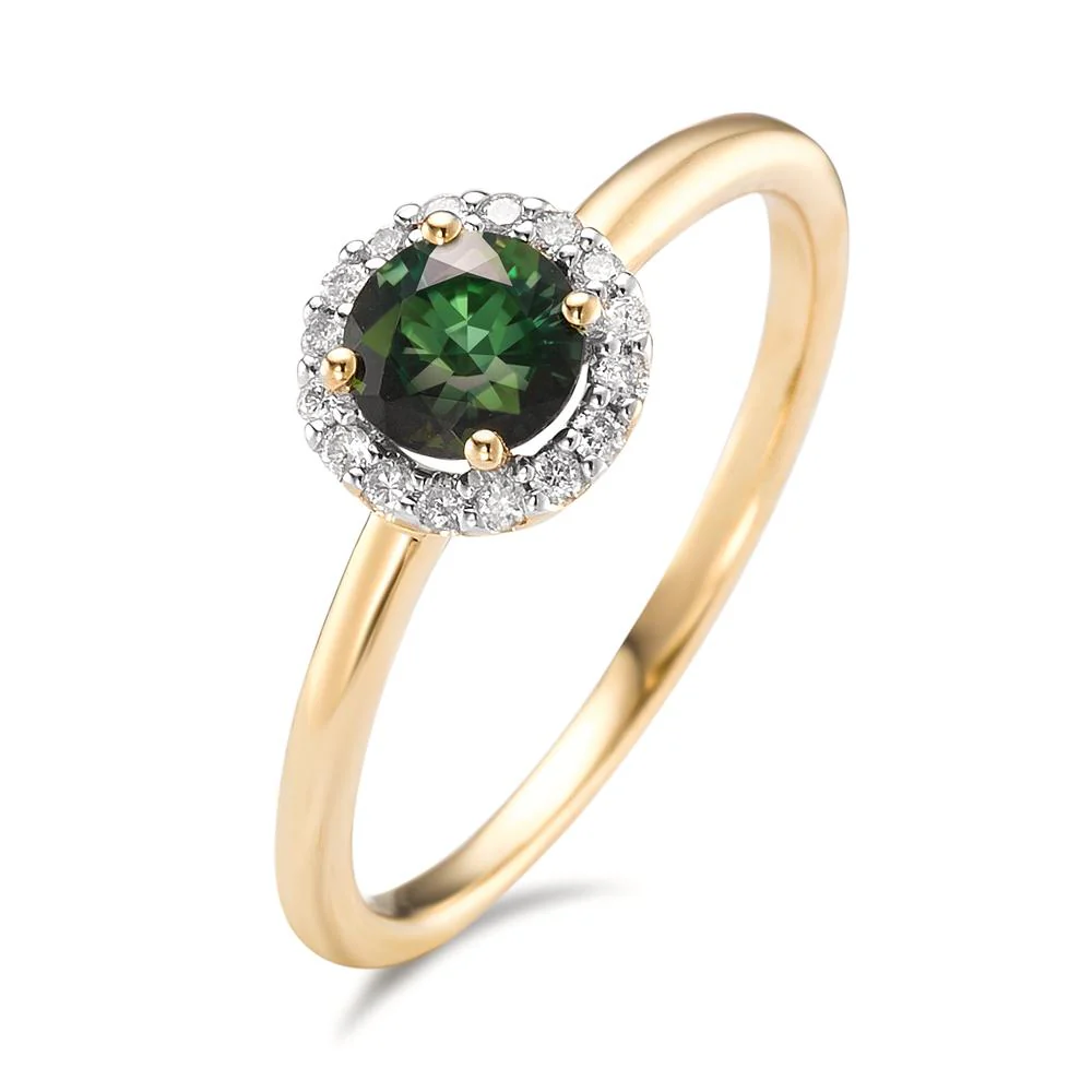 Anello Oro giallo 750/18 carati Tormalina, Diamante 0.11 ct, 16 pietra, [Brillant], w-si