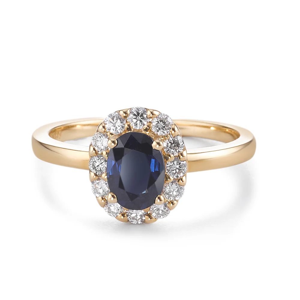 Anello Oro giallo 750/18 carati Zaffiro 0.94 ct, Diamante 0.40 ct, 12 pietra, [Brillant], w-si - Image 2